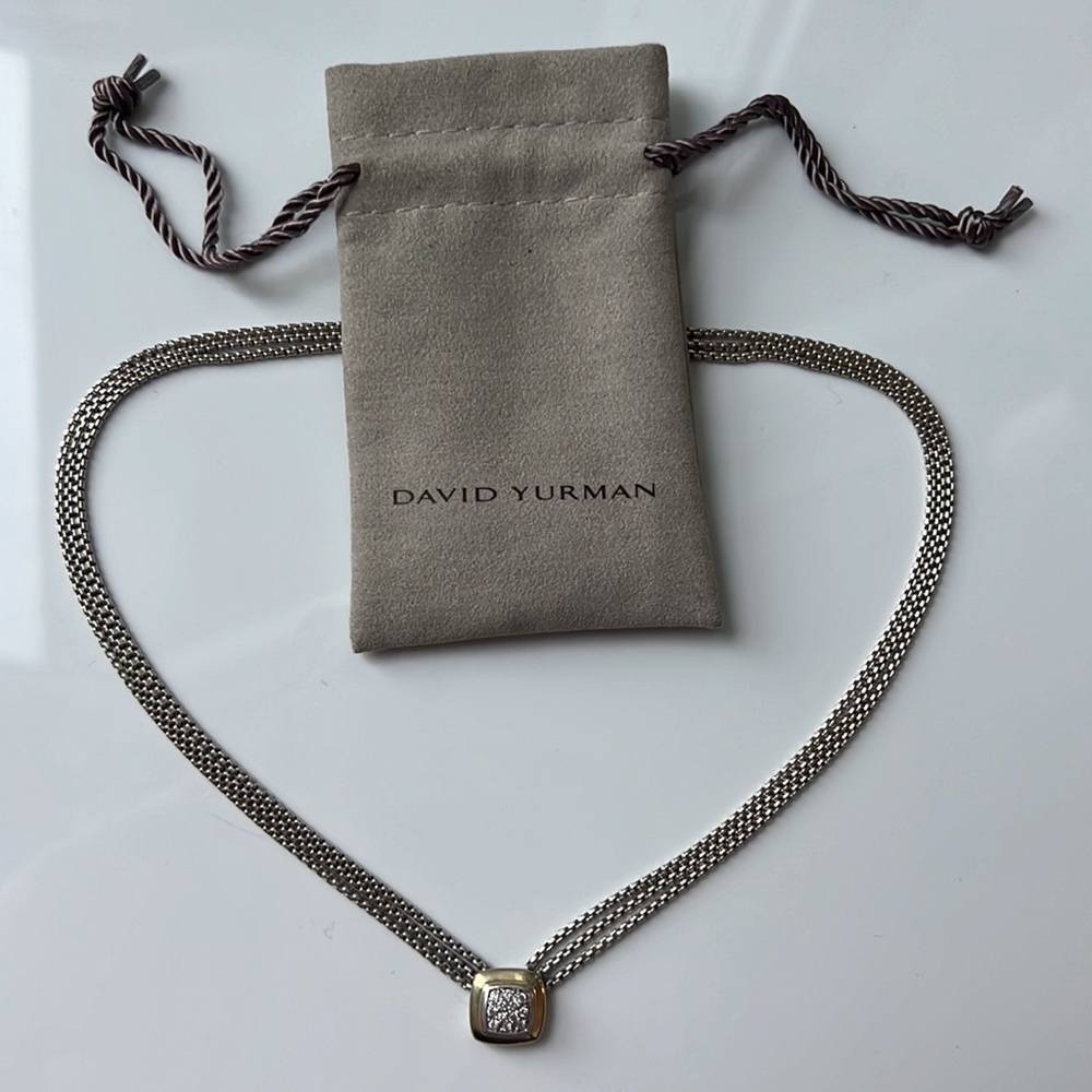 David Yurman Diamond Albion Triple Strand Pendant Necklace- two tone + diamonds